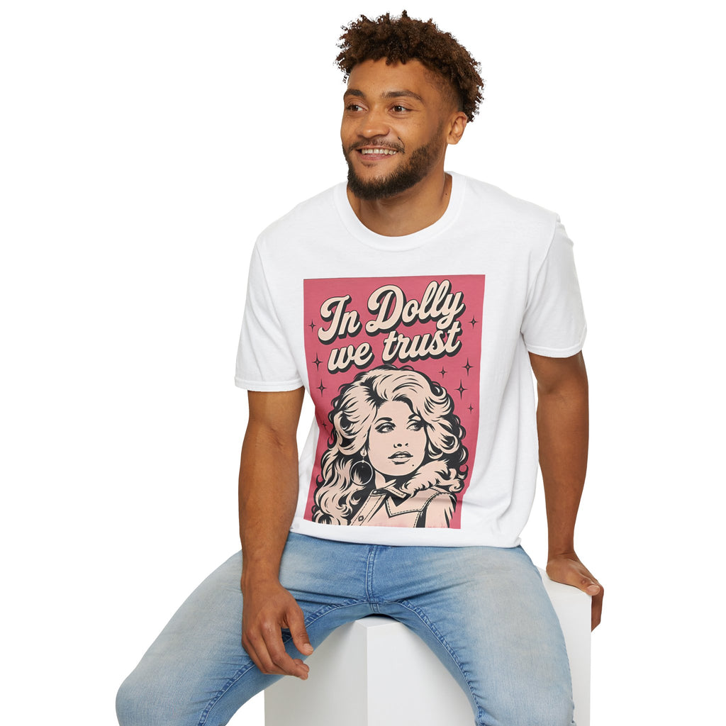 Dolly Tribute T‑Shirt — "In Dolly We Trust" Retro Pop Art Tee