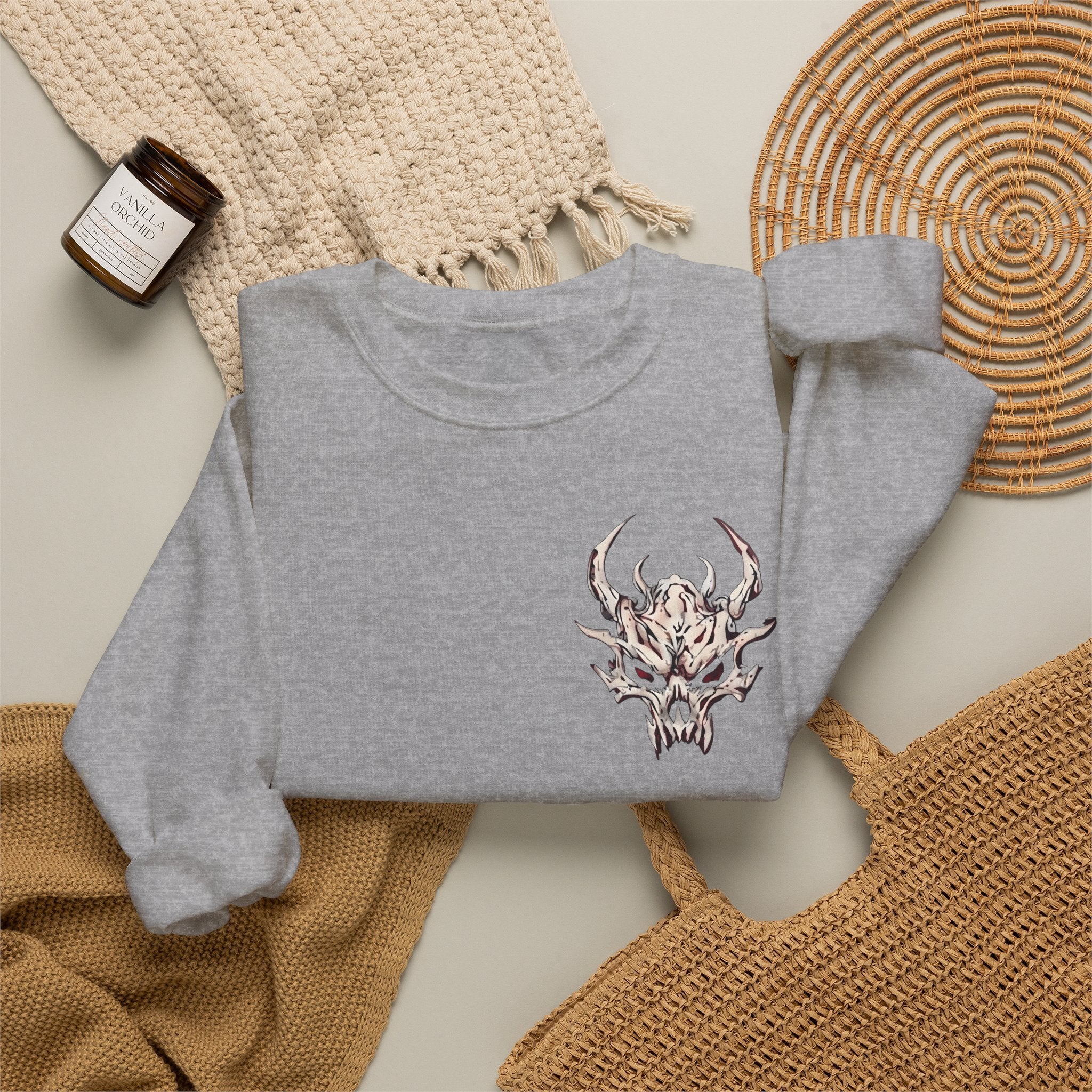 Dragon Skull Crewneck Sweatshirt — Gothic Eastern Dragon Chest Graphic