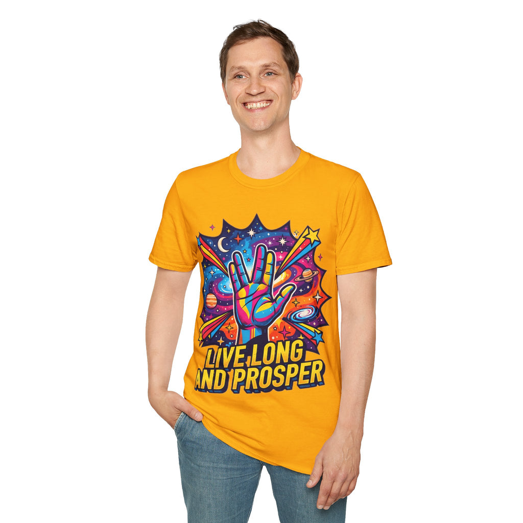 Live Long and Prosper T-Shirt — Colorful Space Vulcan Salute Tee
