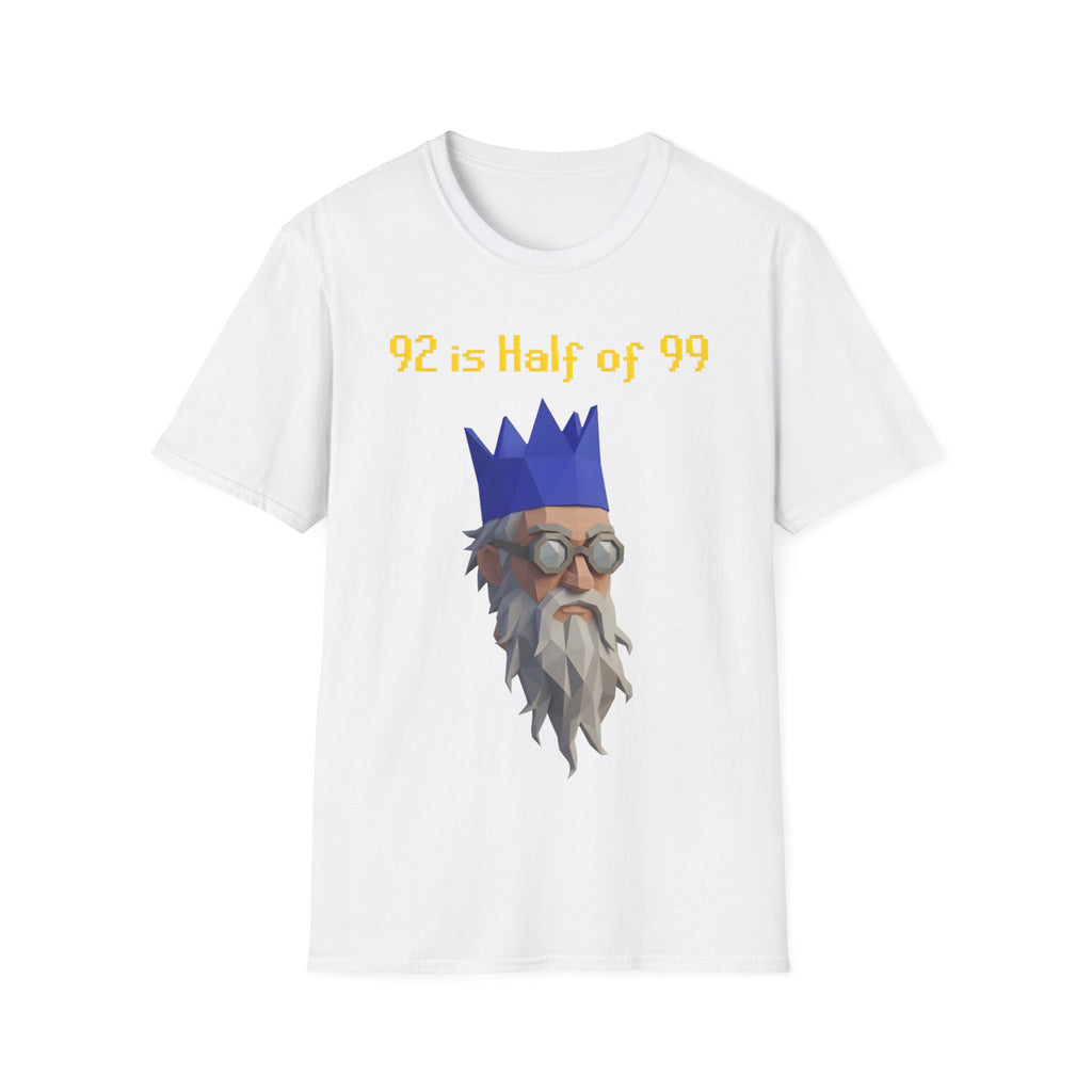 “92 is half of 99” Graphic T‑Shirt — Retro Pixel King Math Humor Tee