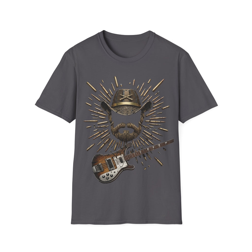 Rock Beard Guitar Motorhead Lemmy Style T‑Shirt — Vintage Skull Cap & Guitar Graphic Tee