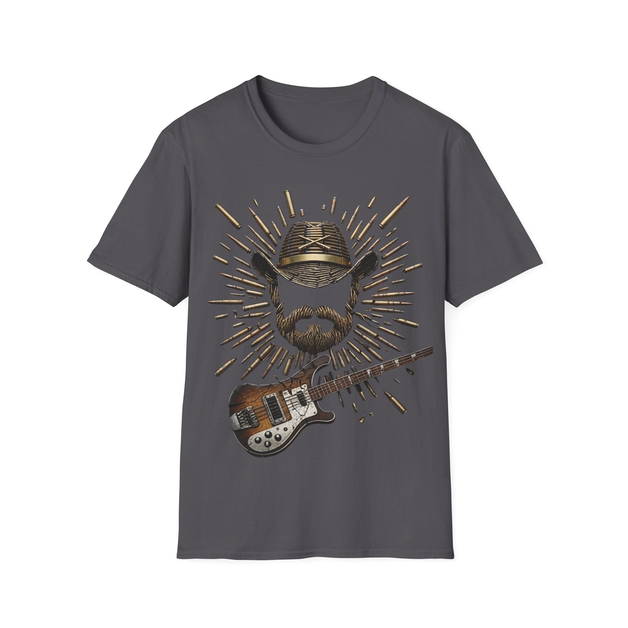 Rock Beard Guitar Motorhead Lemmy Style T‑Shirt — Vintage Skull Cap & Guitar Graphic Tee