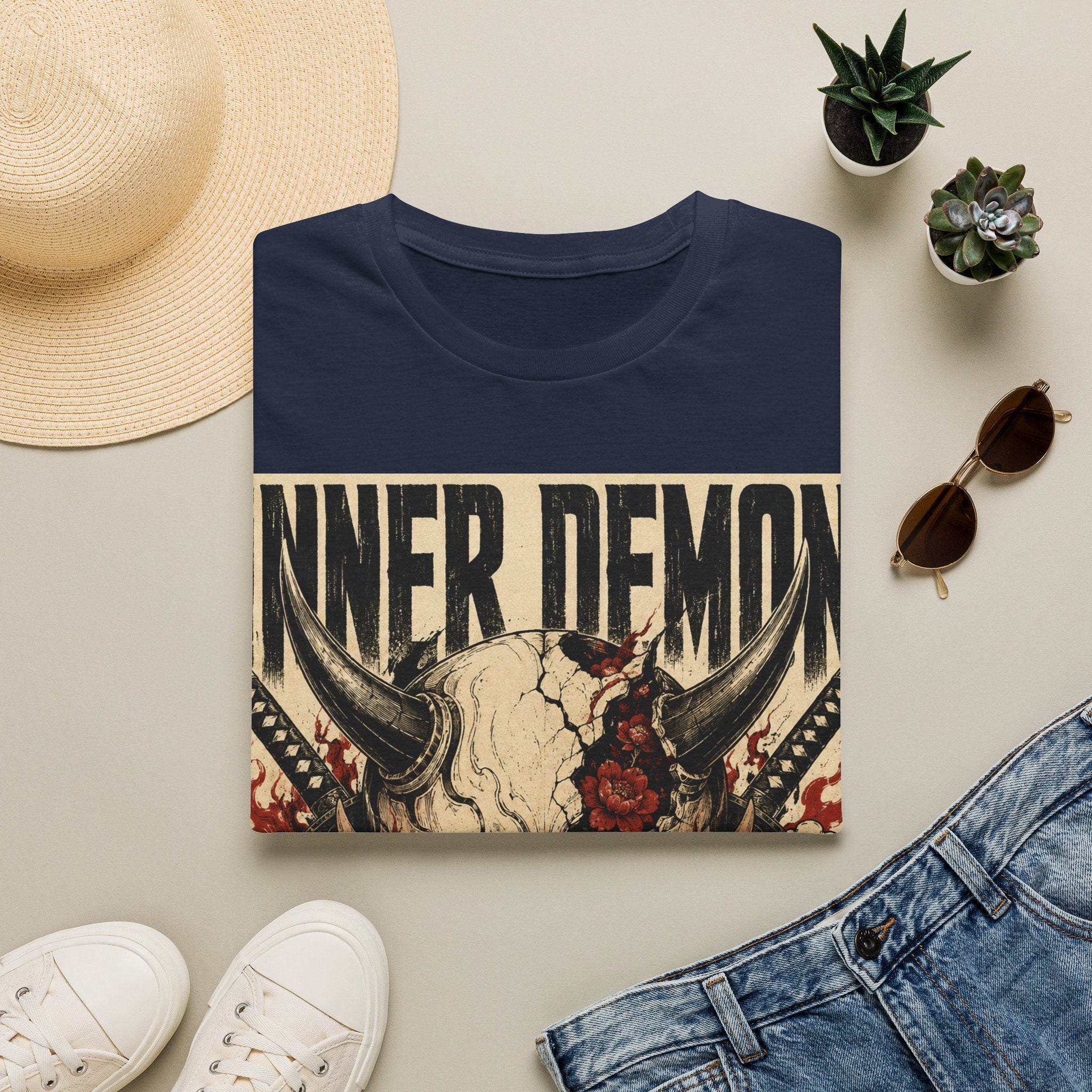 Inner Demon Graphic T-Shirt — Horror Skull Oni Design