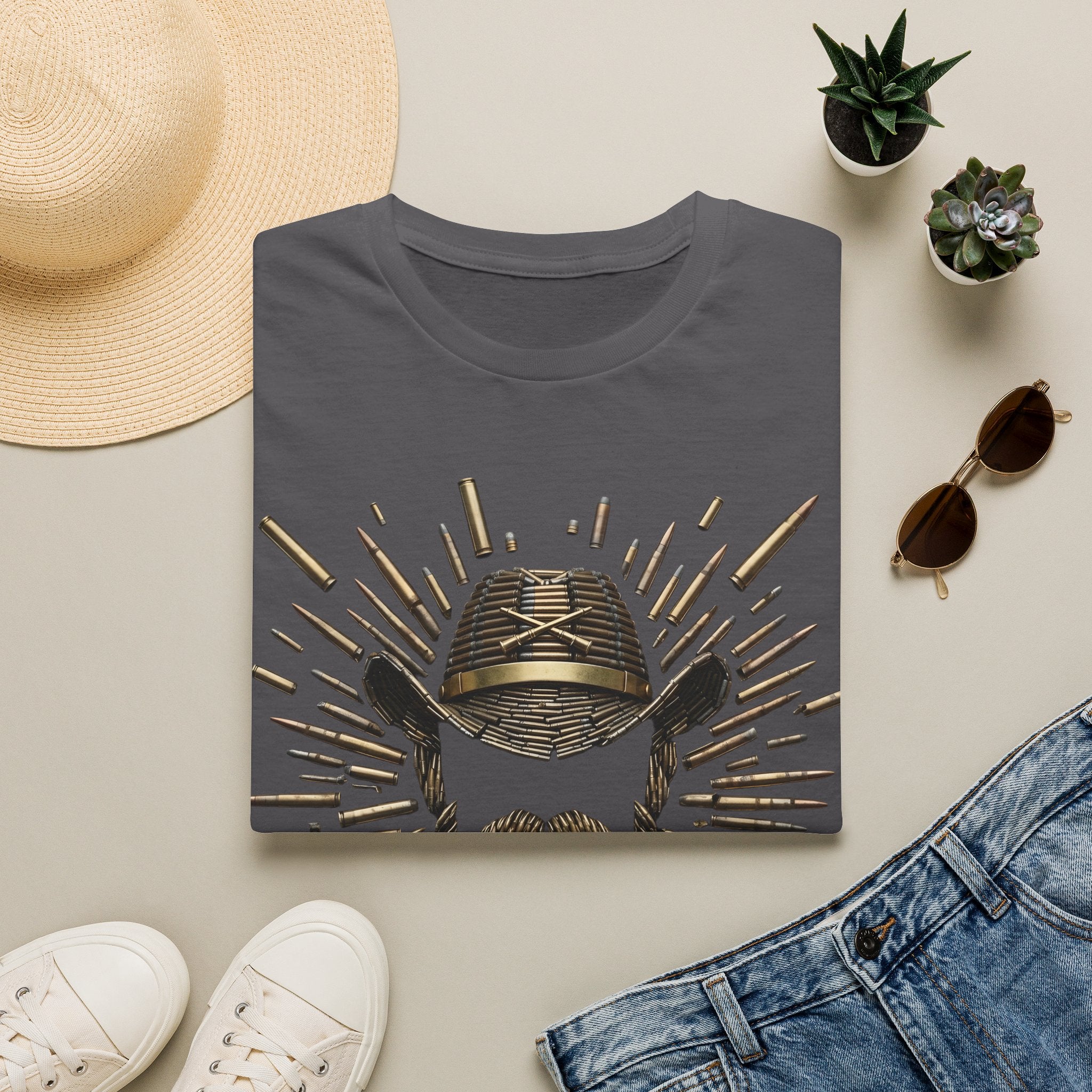 Rock Beard Guitar Motorhead Lemmy Style T‑Shirt — Vintage Skull Cap & Guitar Graphic Tee