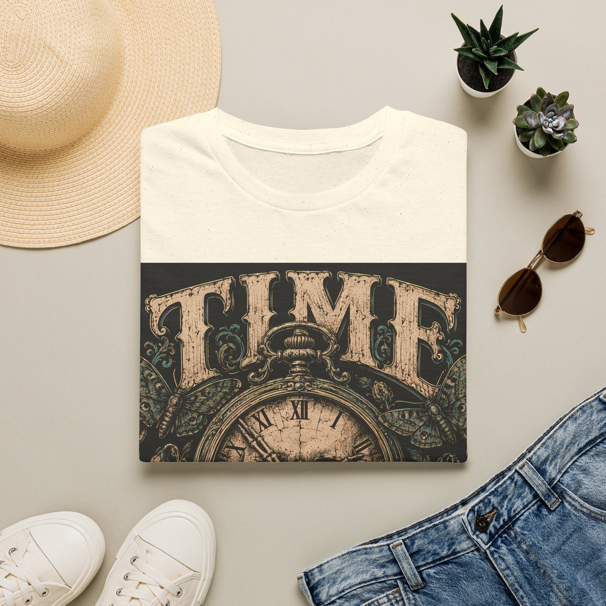TIME Eats Everything T-Shirt — Vintage Clock & Skull Graphic Tee