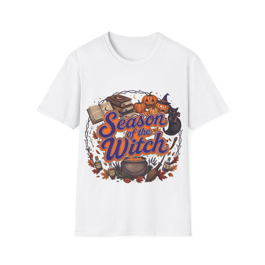 Season of the Witch Halloween T-Shirt — Pumpkin, Witch Hat & Spellbook Tee