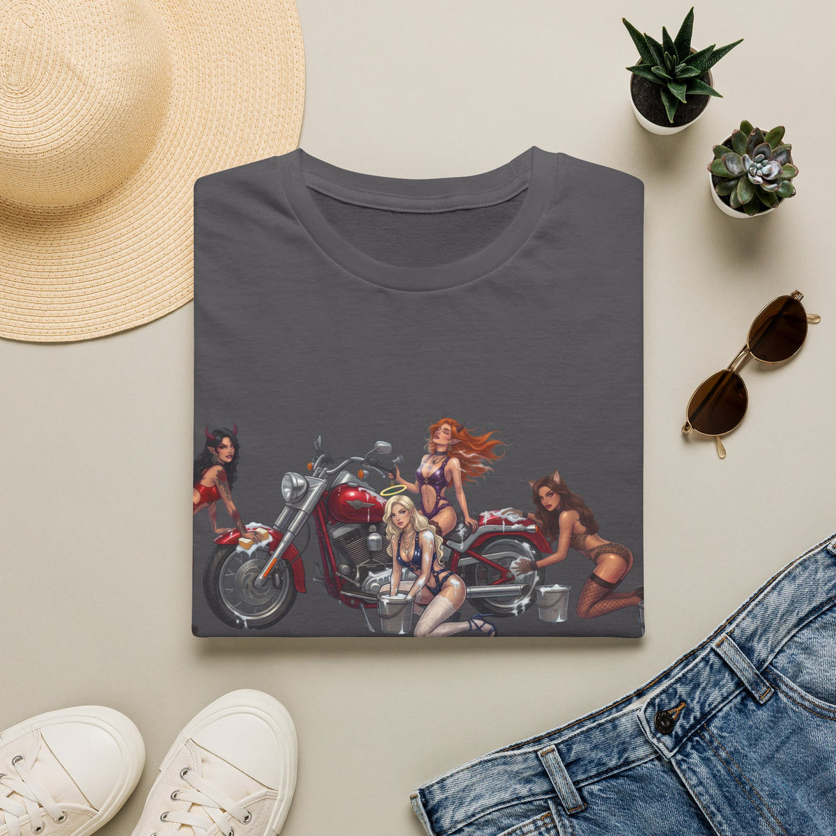 Biker Pinup T-Shirt — Vintage Motorcycle Pinup Girls Tee
