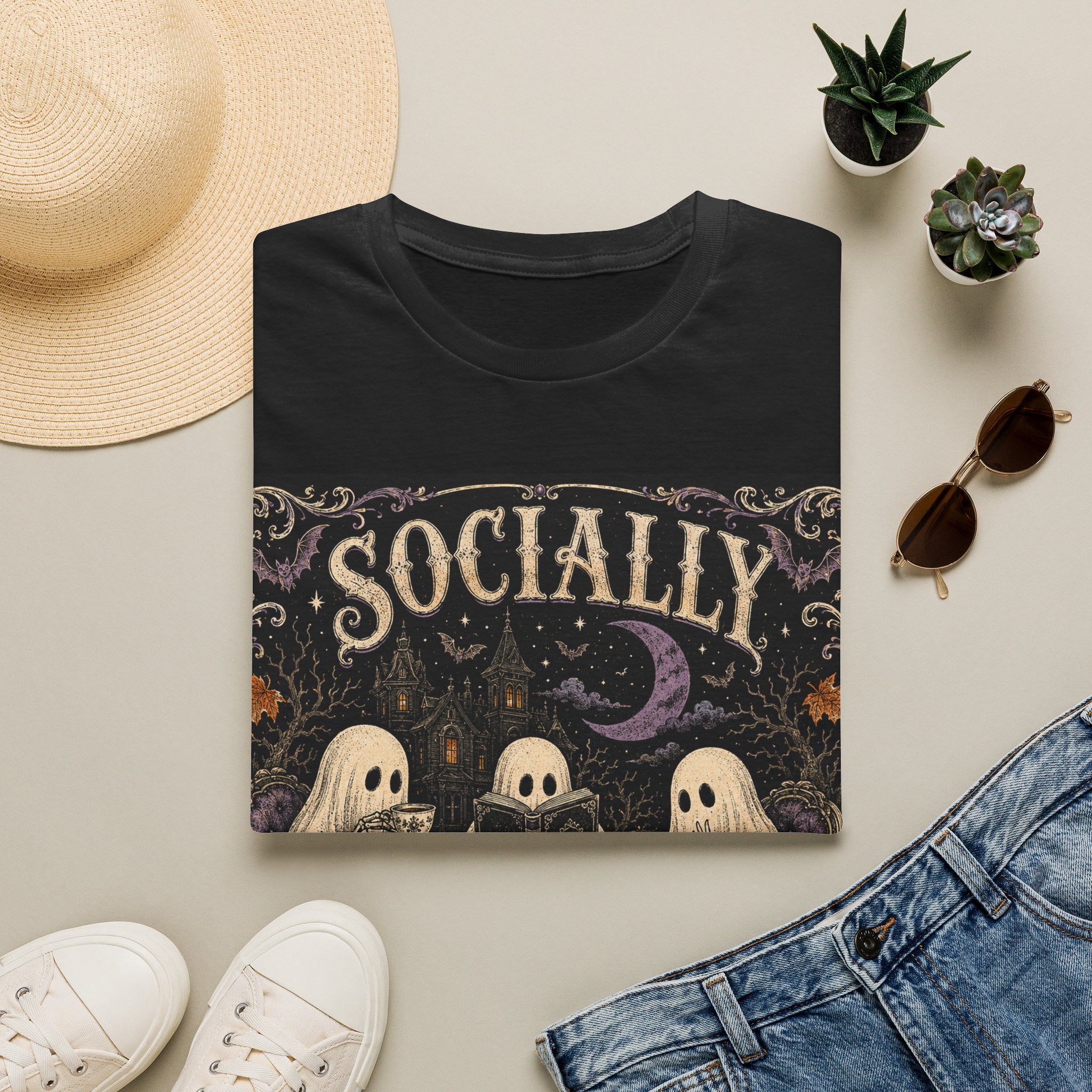 Socially Haunted T-Shirt — Cute Ghost Halloween Graphic Tee