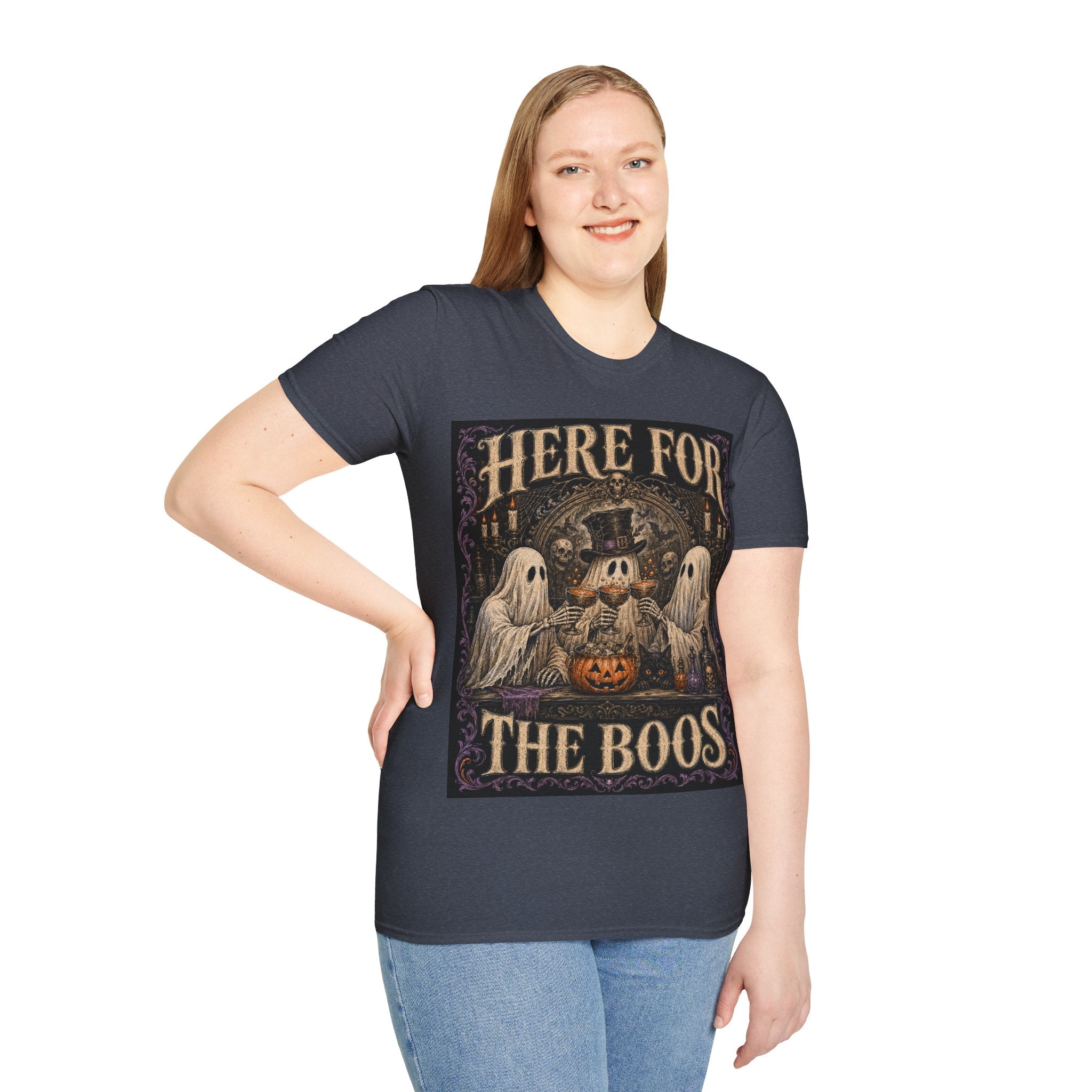 Halloween T‑Shirt — "Here For The Boos" Vintage Ghost & Skull Design