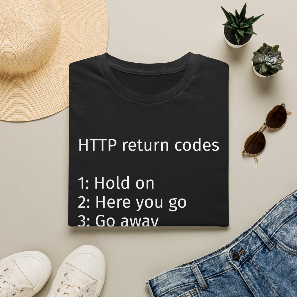 HTTP Return Codes T-Shirt — Funny Programmer Tee ("1: Hold on, 2: Here you go, 3: Go away")