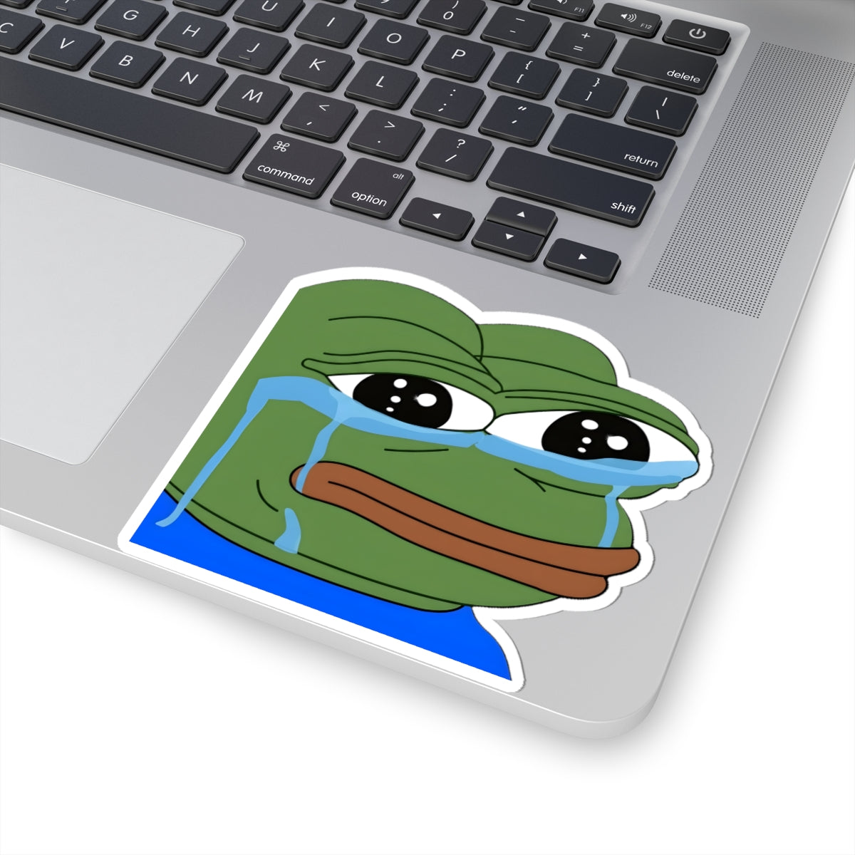 Crying Pepe Kiss-Cut Sticker — Sad Frog Meme Decal for Laptops & Water Bottles