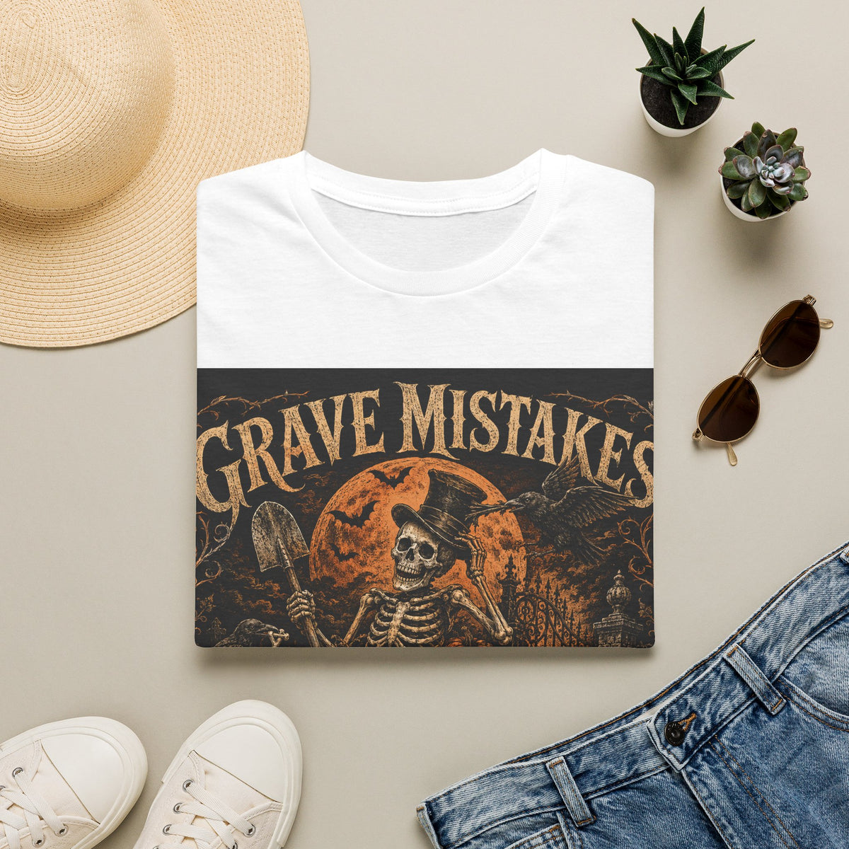 Grave Mistakes Skeleton Tee — Vintage Halloween Skull T‑Shirt