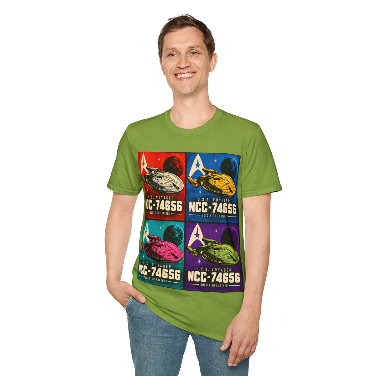 Starship Pop Art T-Shirt — U.S.S. Voyager NCC-74656 Retro Sci‑Fi Tee