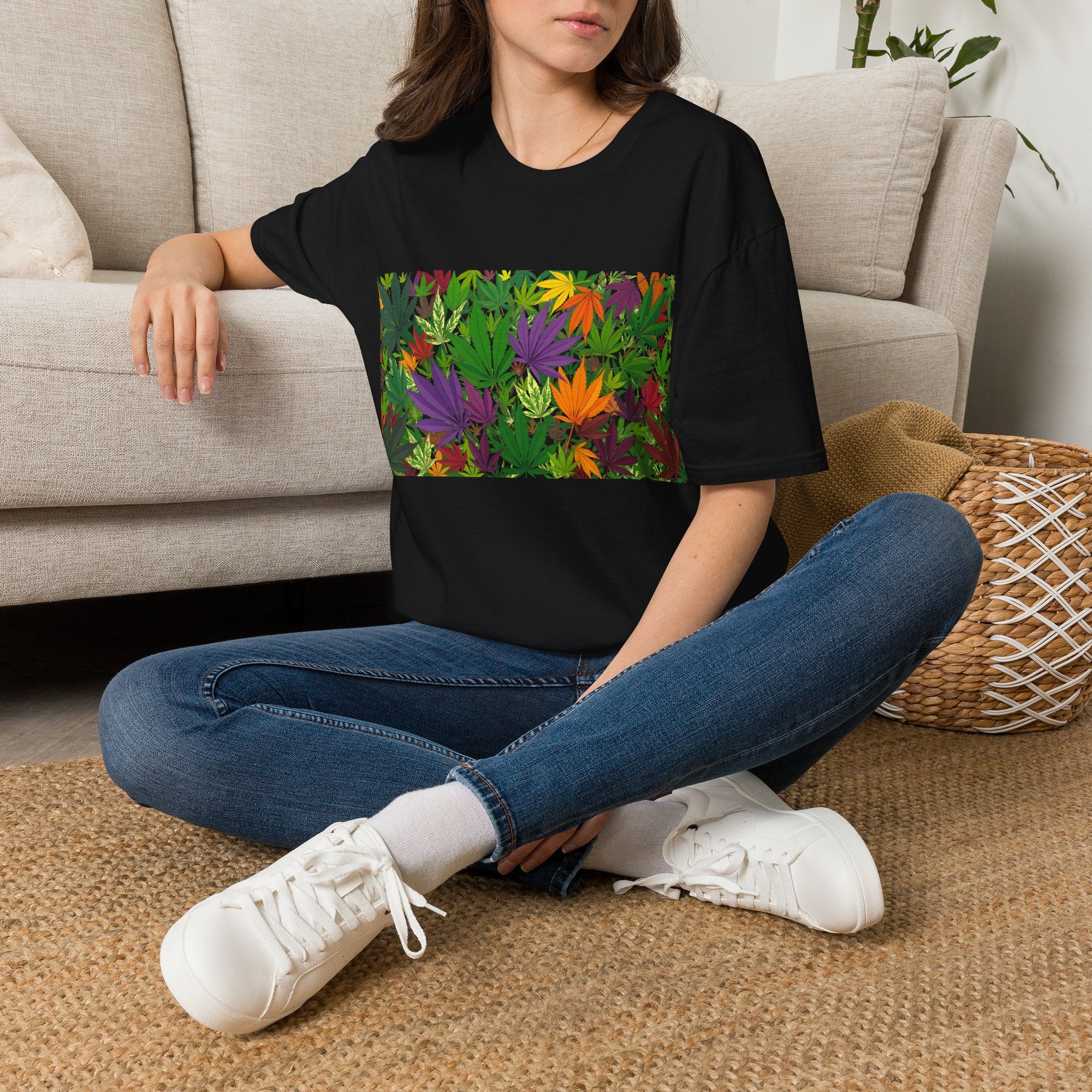 Cannabis Leaf Floral Tee — Colorful Marijuana Pattern T-Shirt