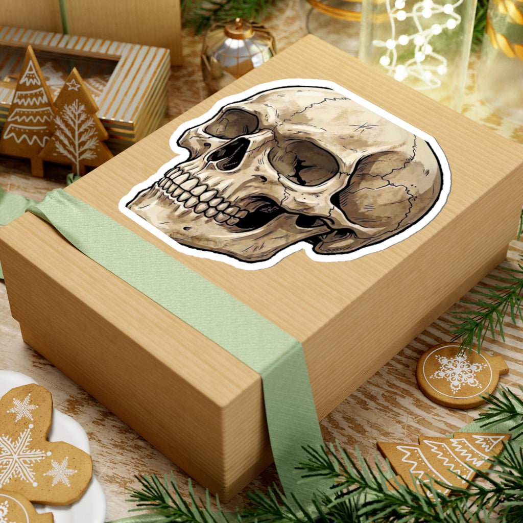 Skull Kiss-Cut Sticker — Vintage Anatomical Skull Decal for Laptops & Journals