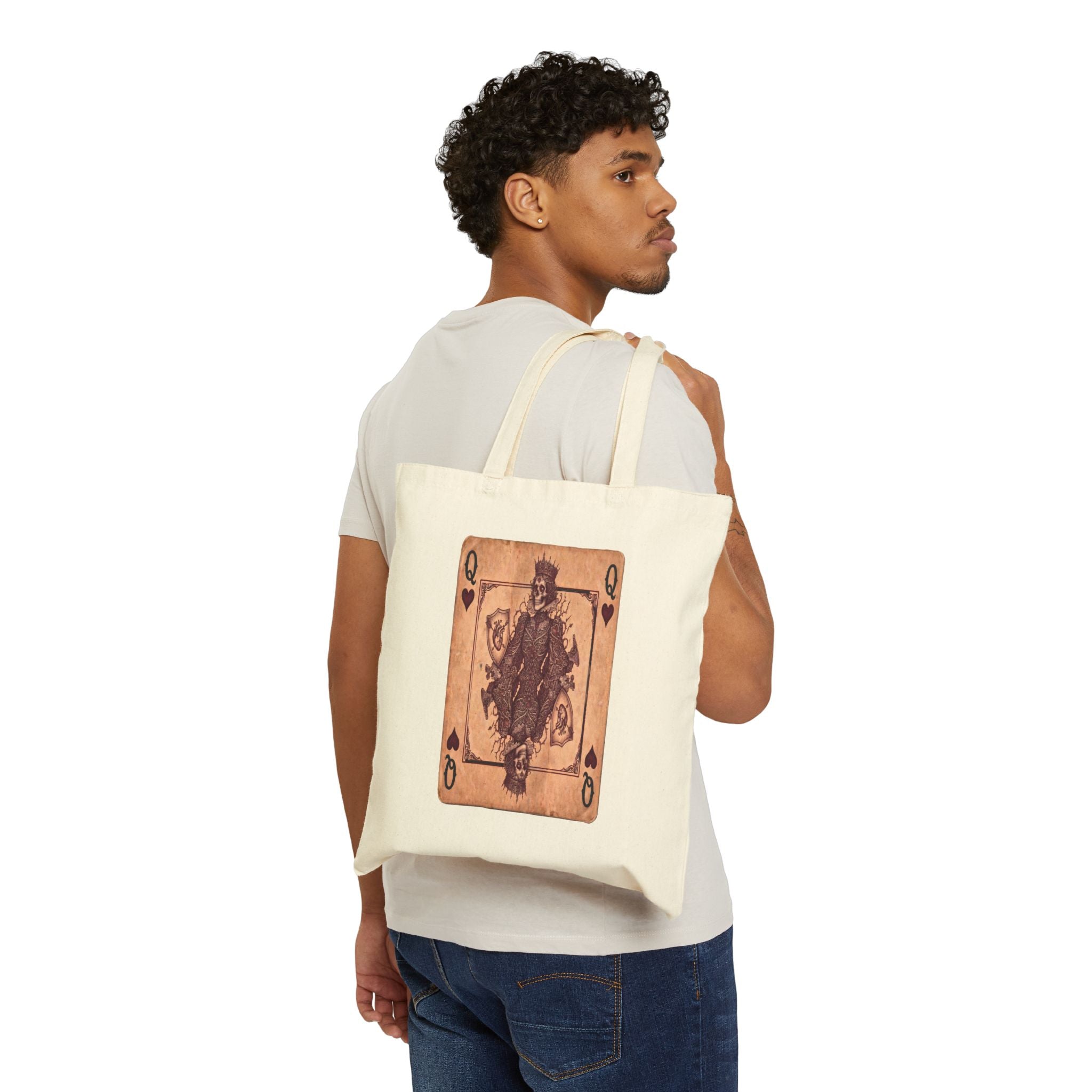 Vintage Playing Card Tote Bag — Queen of Hearts Canvas Tote