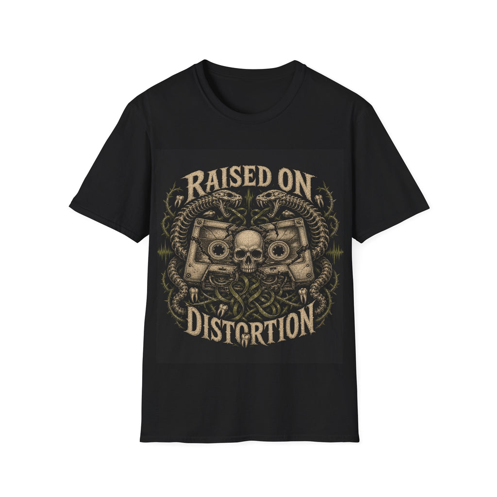 Raised on Distortion Guitar Skull T-Shirt — Vintage Rock Biker Tee