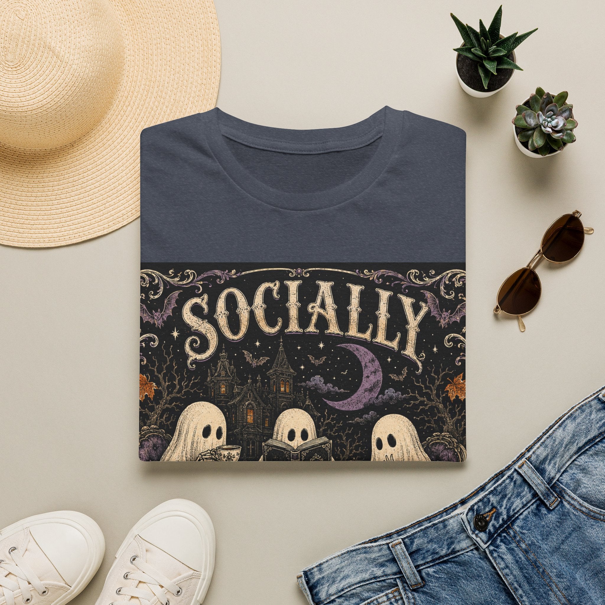 Socially Haunted T-Shirt — Cute Ghost Halloween Graphic Tee