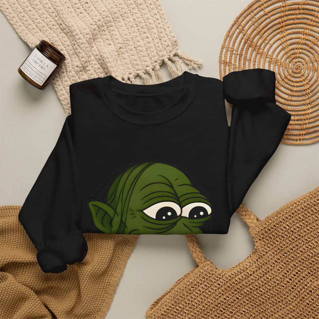 Crewneck Sweatshirt — Cartoon Goblin Holding Ring Graphic