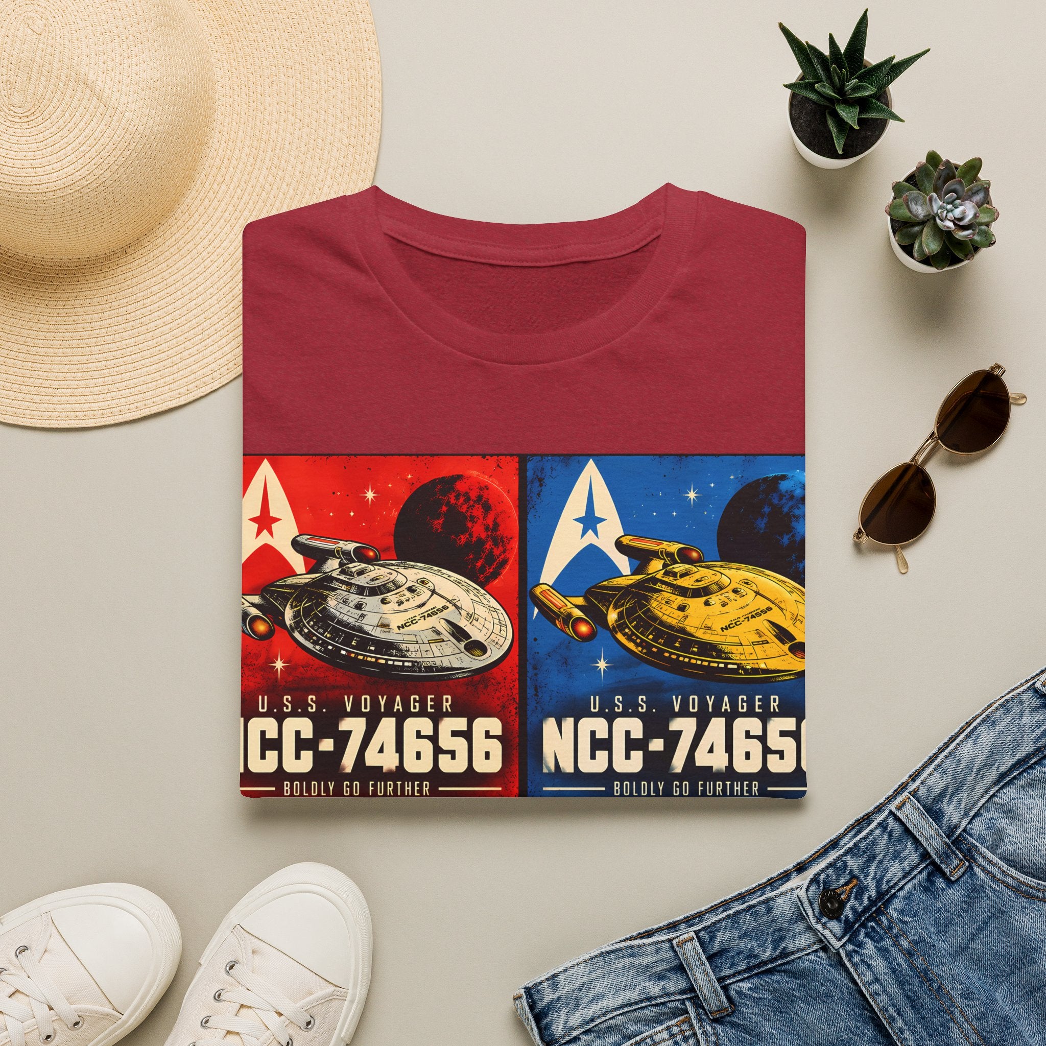 Starship Pop Art T-Shirt — U.S.S. Voyager NCC-74656 Retro Sci‑Fi Tee