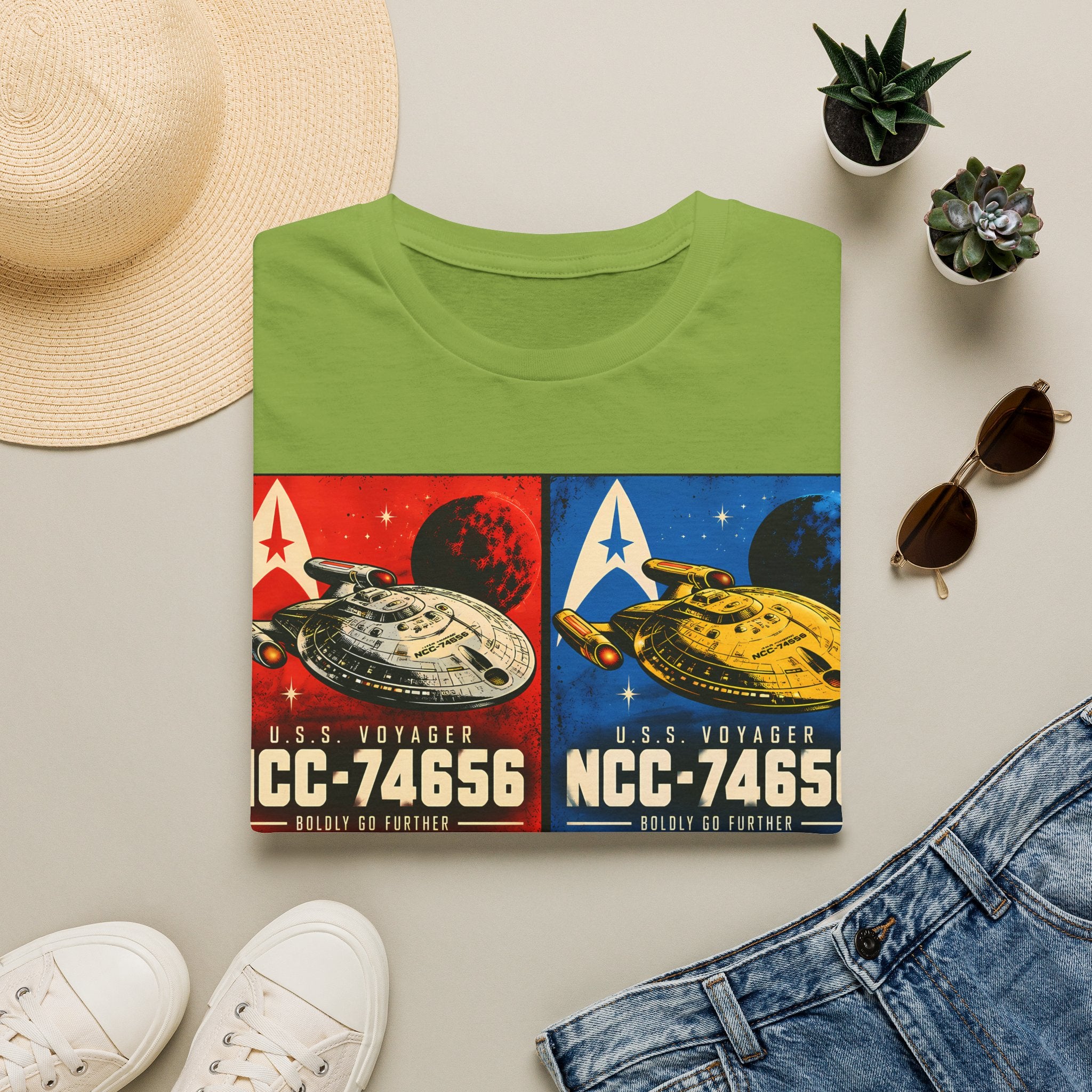 Starship Pop Art T-Shirt — U.S.S. Voyager NCC-74656 Retro Sci‑Fi Tee