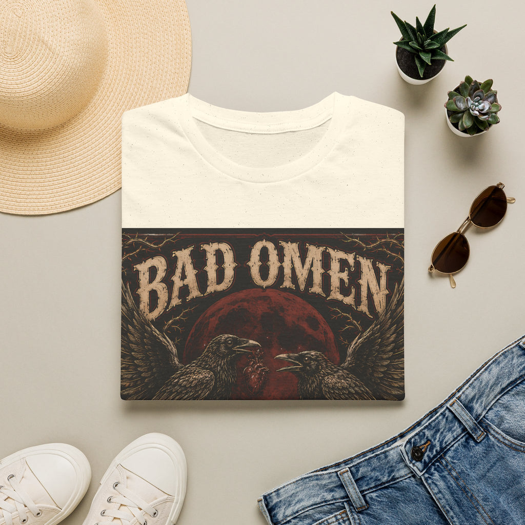 Bad Omen Graphic T‑Shirt — Gothic Raven Skeleton Retro Band Tee