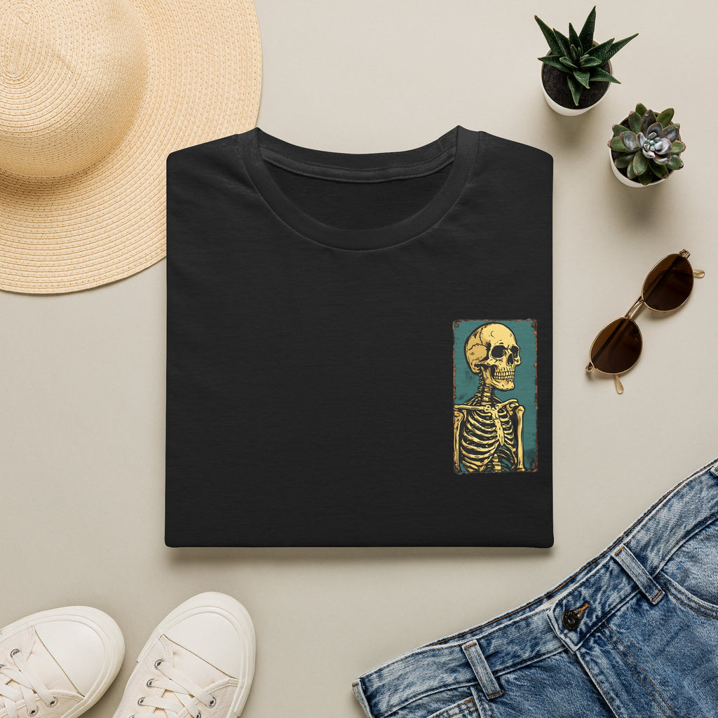 Vintage Yellow Skeleton Pocket T‑Shirt — Retro Anatomical Skull Tee