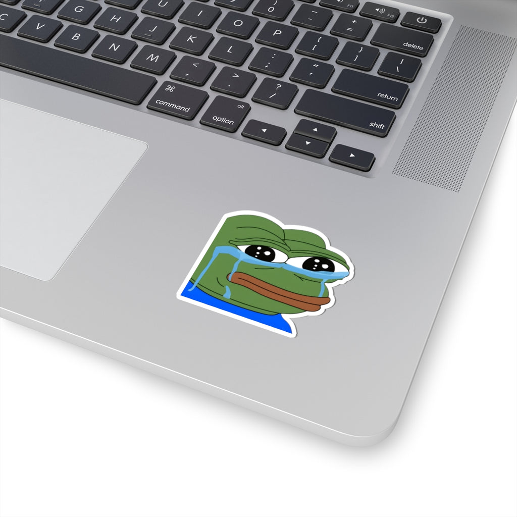 Crying Pepe Kiss-Cut Sticker — Sad Frog Meme Decal for Laptops & Water Bottles