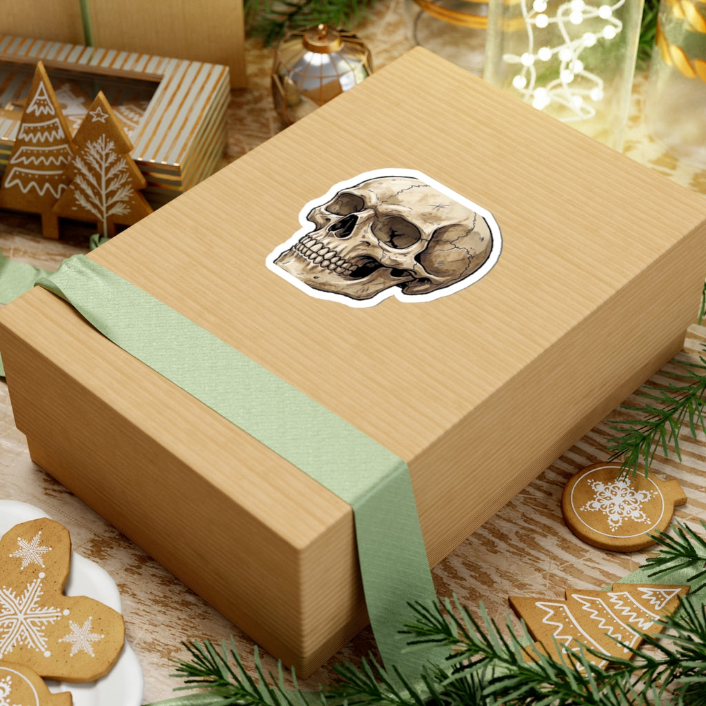 Skull Kiss-Cut Sticker — Vintage Anatomical Skull Decal for Laptops & Journals