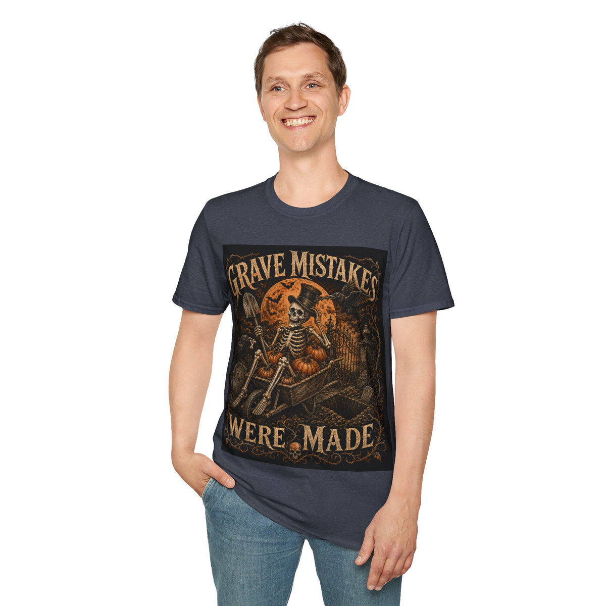 Grave Mistakes Skeleton Tee — Vintage Halloween Skull T‑Shirt