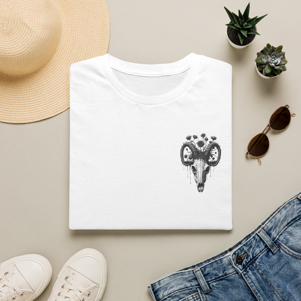 Ram Skull Floral T-Shirt — Gothic Boho Graphic Tee