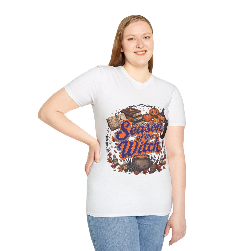Season of the Witch Halloween T-Shirt — Pumpkin, Witch Hat & Spellbook Tee