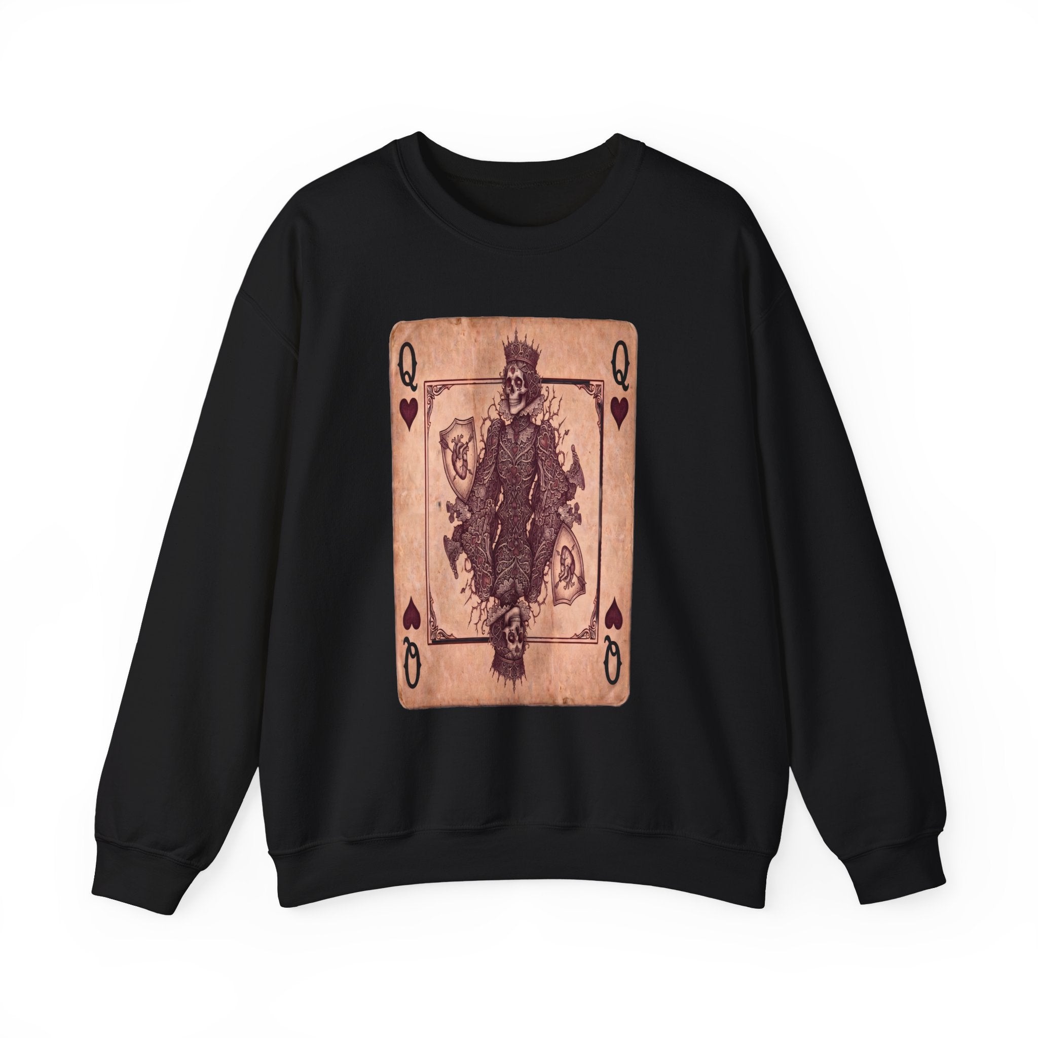 Queen of Hearts Playing Card Sweatshirt — Vintage Gothic Card Graphic