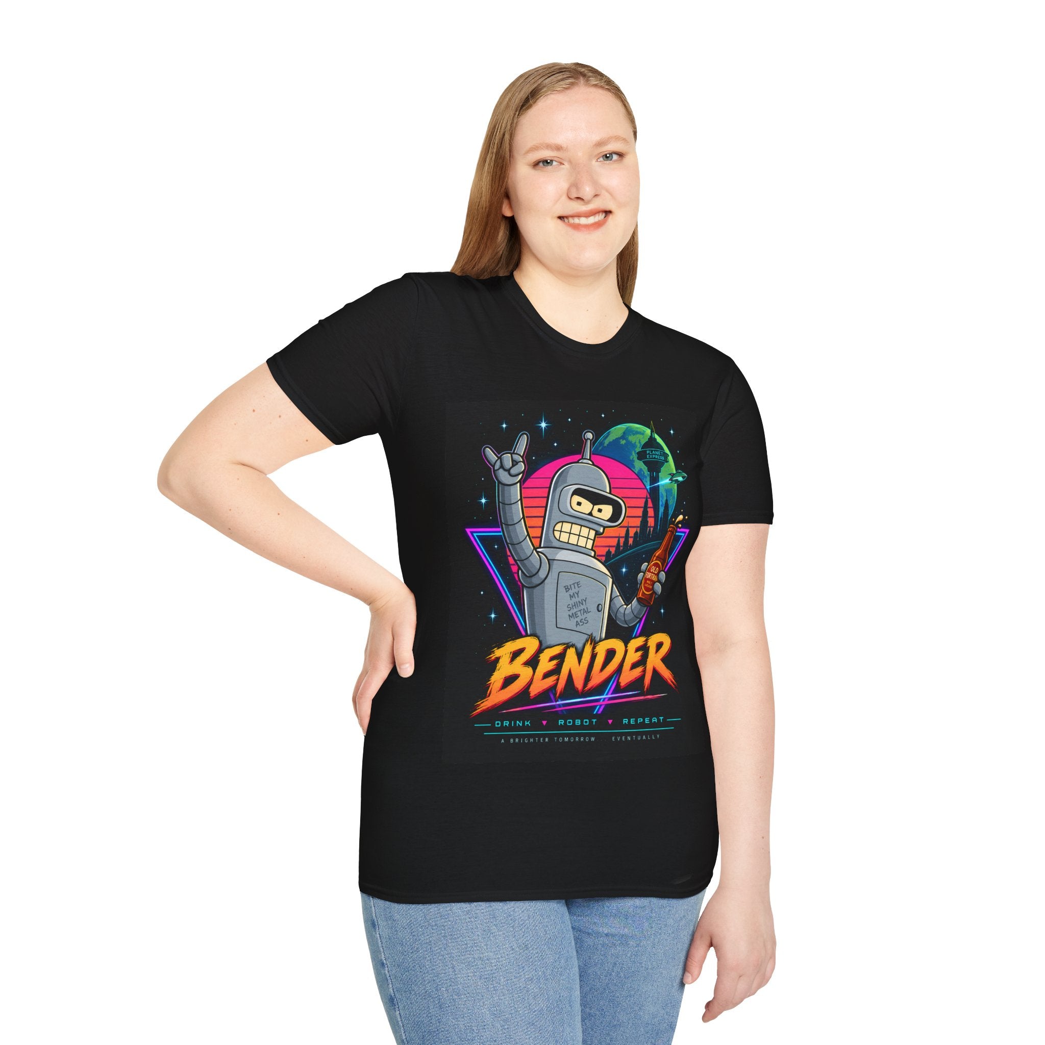 Bender Robot T-Shirt — Retro Neon Sci‑Fi Cartoon Tee