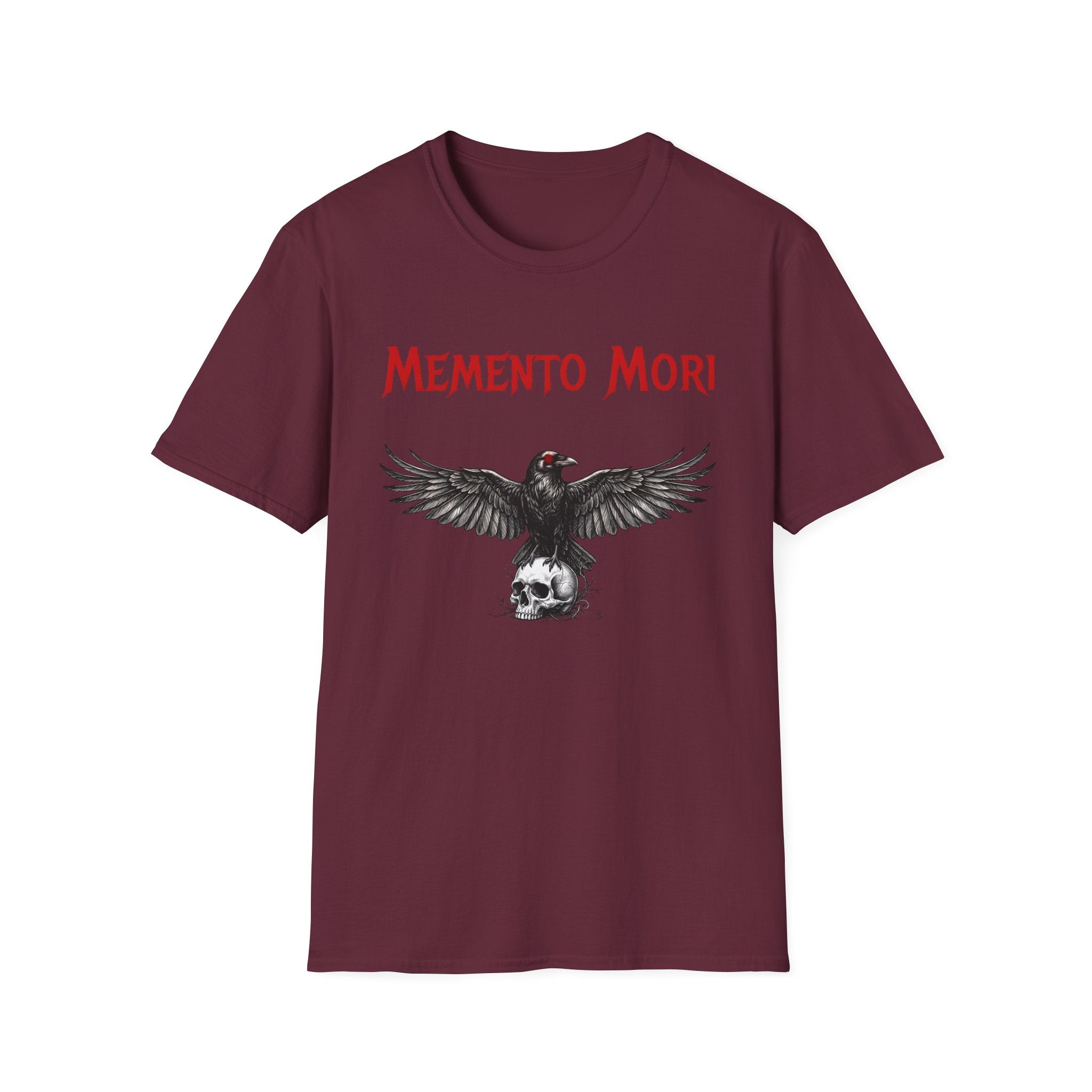 momento mori gothic dark fantasy crow t shirt, product image showing the garment or product detail.