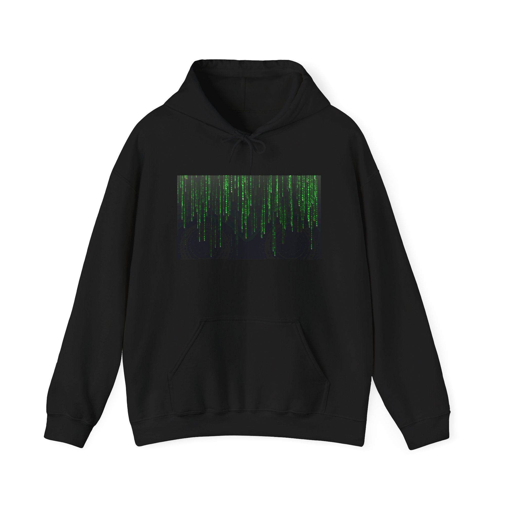 Matrix Code Hoodie — Green Digital Rain Graphic Sweatshirt