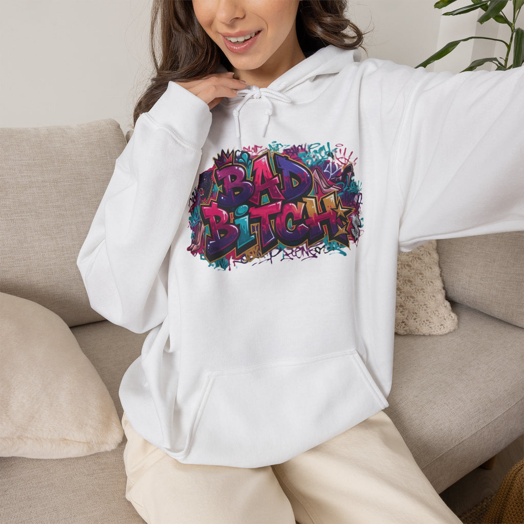 Graphic Hoodie — 'Bad Bitch' Colorful Graffiti Streetwear Pullover