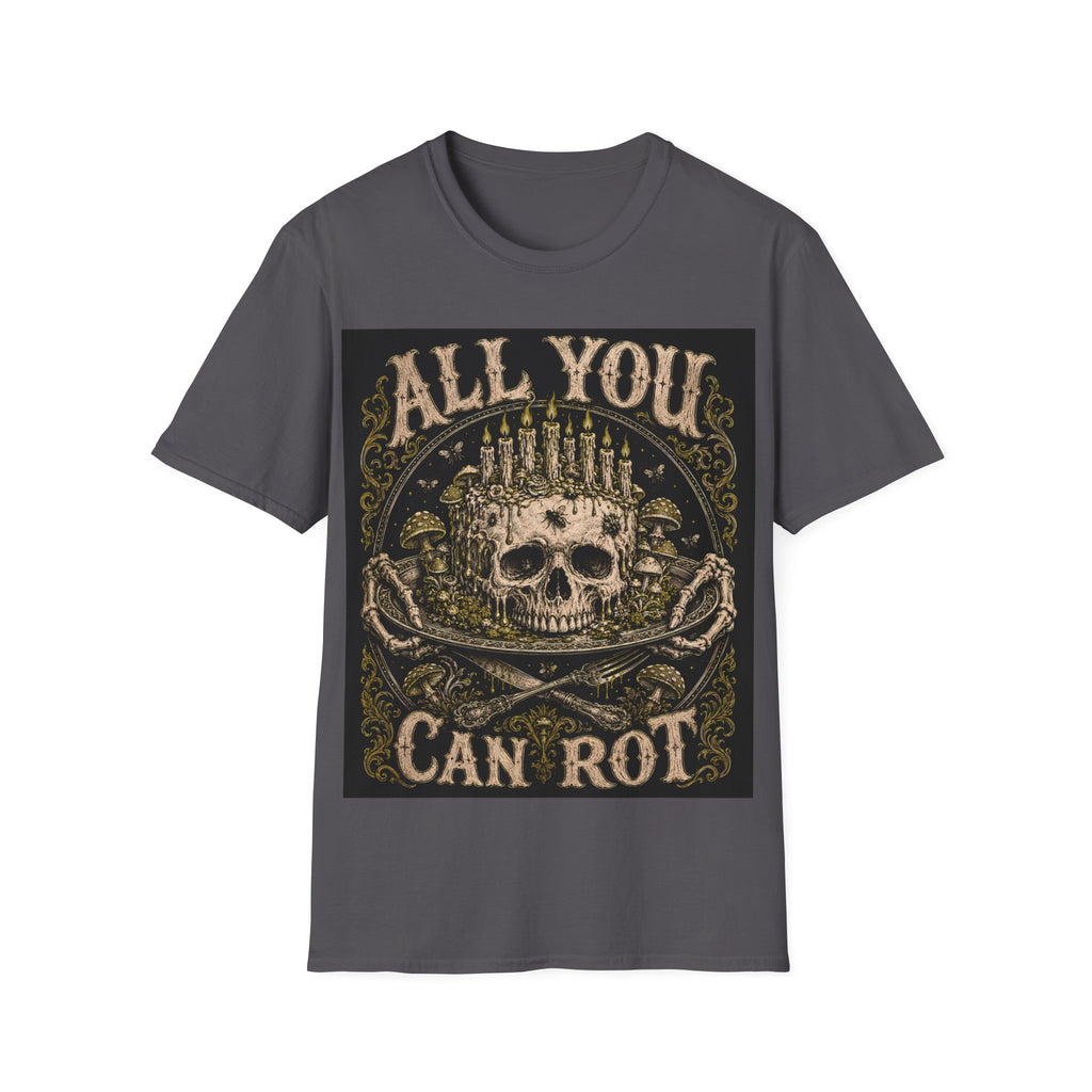 Skull Candle Crown T‑Shirt — "All You Can Rot" Vintage Gothic Tee