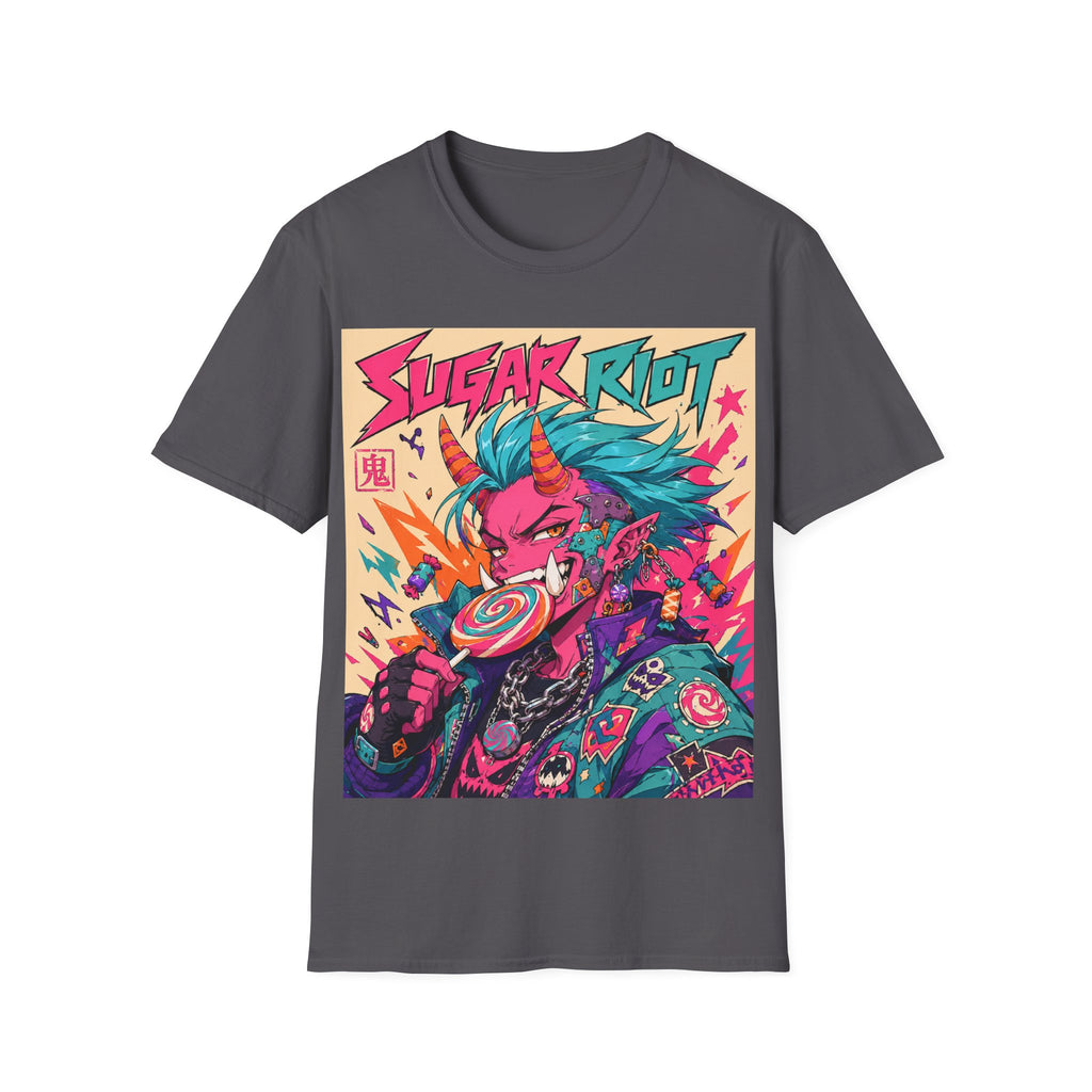 Sugar Riot T‑Shirt — Colorful Punk Unicorn Candy Skull Graphic Tee