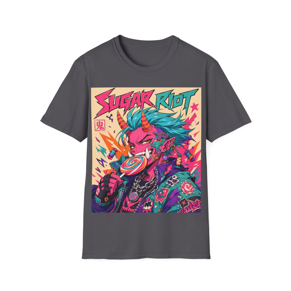 Sugar Riot T‑Shirt — Colorful Punk Unicorn Candy Skull Graphic Tee