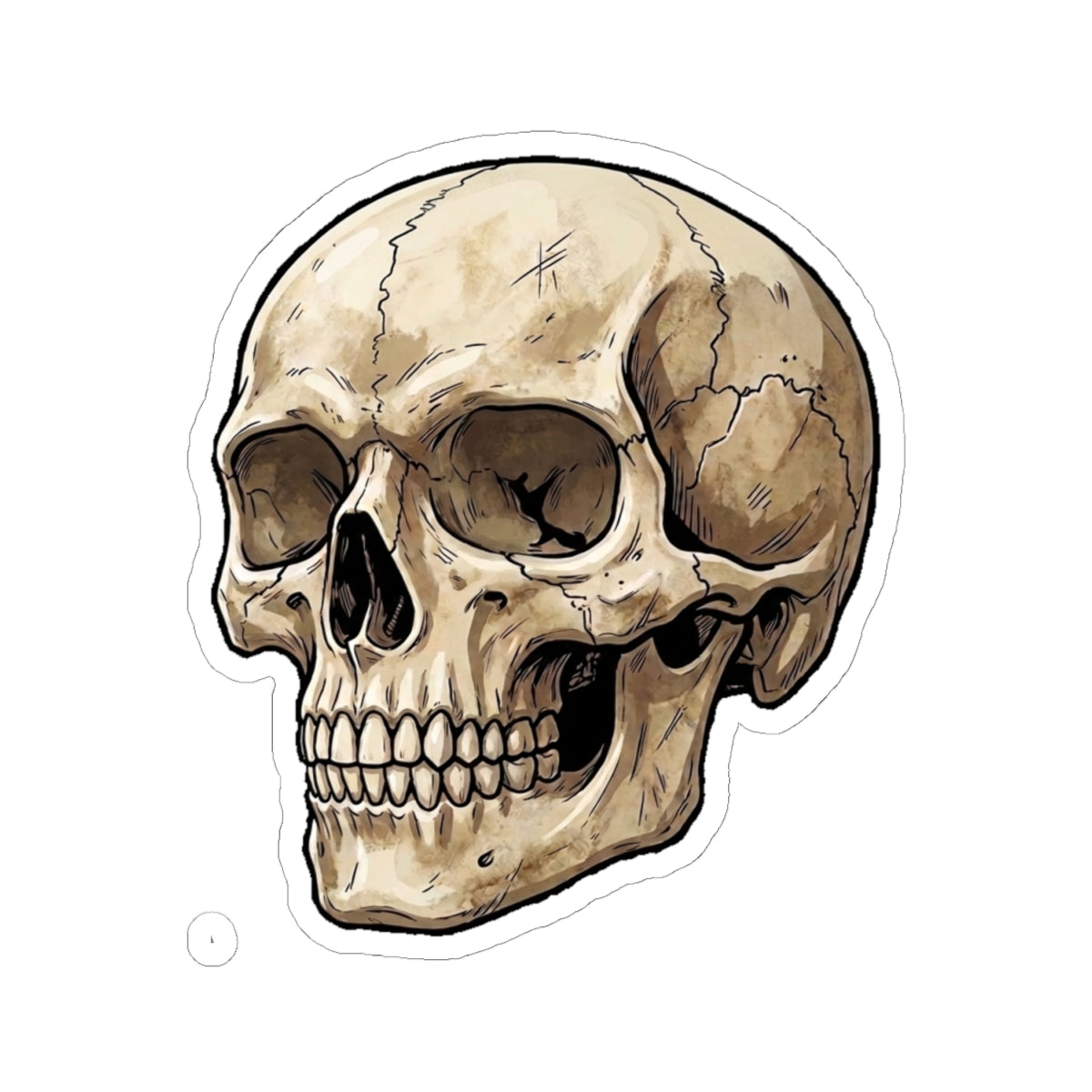 Skull Kiss-Cut Sticker — Vintage Anatomical Skull Decal for Laptops & Journals