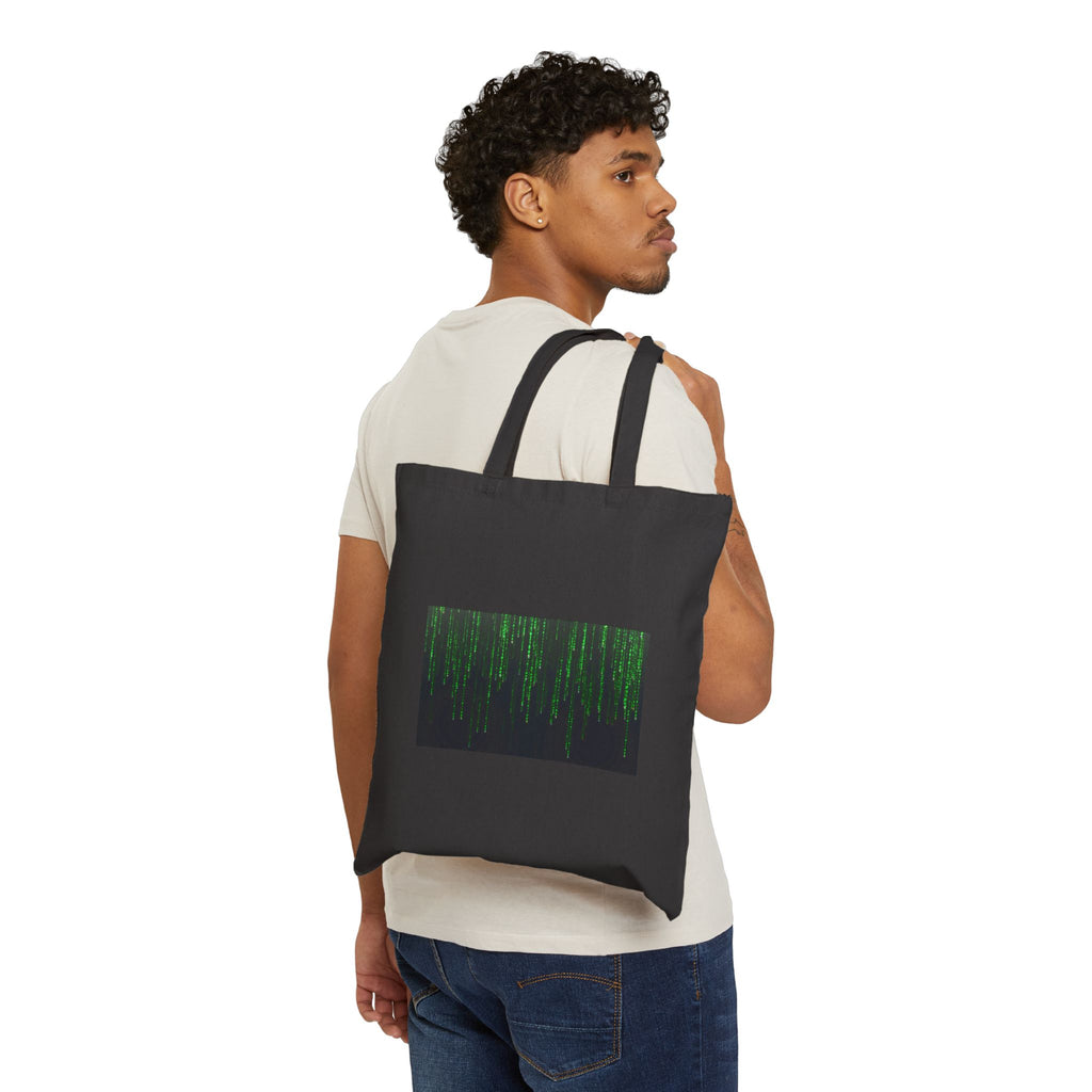 Matrix Code Canvas Tote Bag — Green Digital Rain Laptop & Grocery Tote
