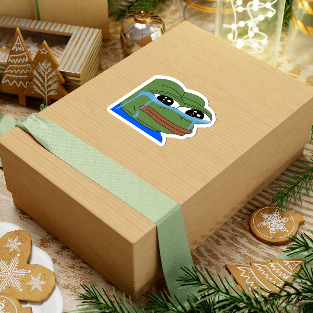 Crying Pepe Kiss-Cut Sticker — Sad Frog Meme Decal for Laptops & Water Bottles