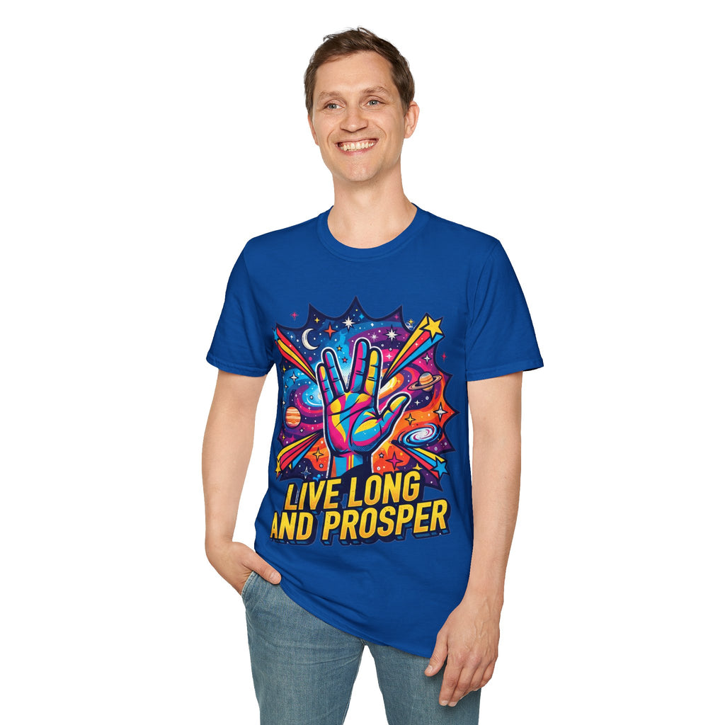 Live Long and Prosper T-Shirt — Colorful Space Vulcan Salute Tee
