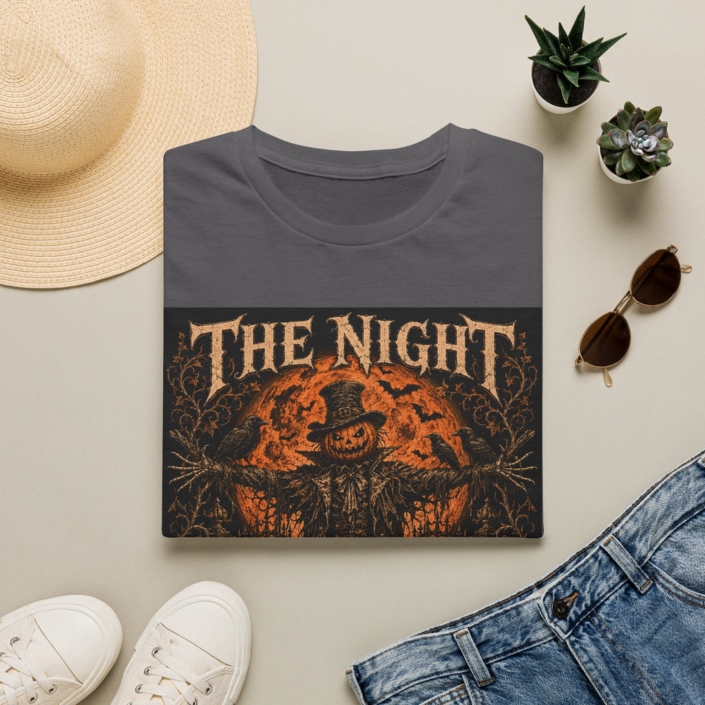 Halloween Scarecrow T-Shirt — "The Night Belongs To" Spooky Pumpkin Graphic