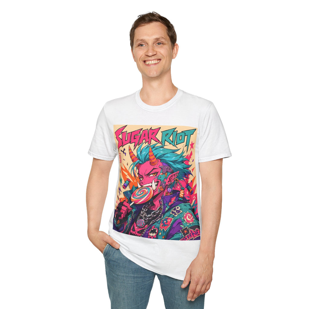 Sugar Riot T‑Shirt — Colorful Punk Unicorn Candy Skull Graphic Tee