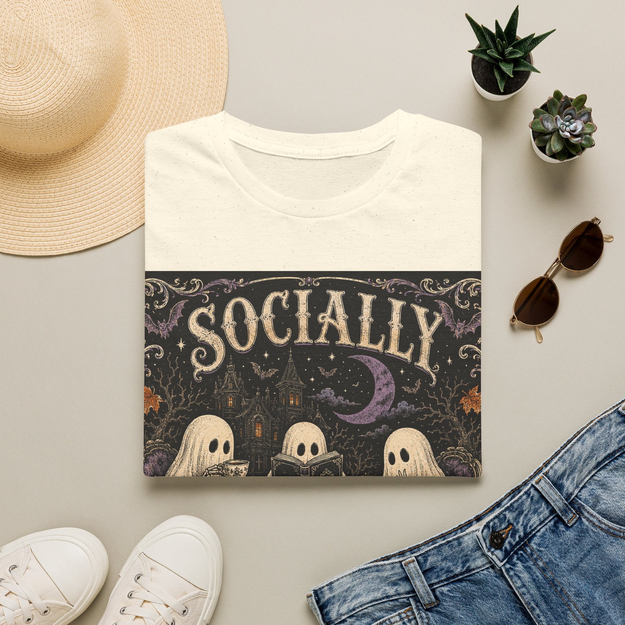 Socially Haunted T-Shirt — Cute Ghost Halloween Graphic Tee