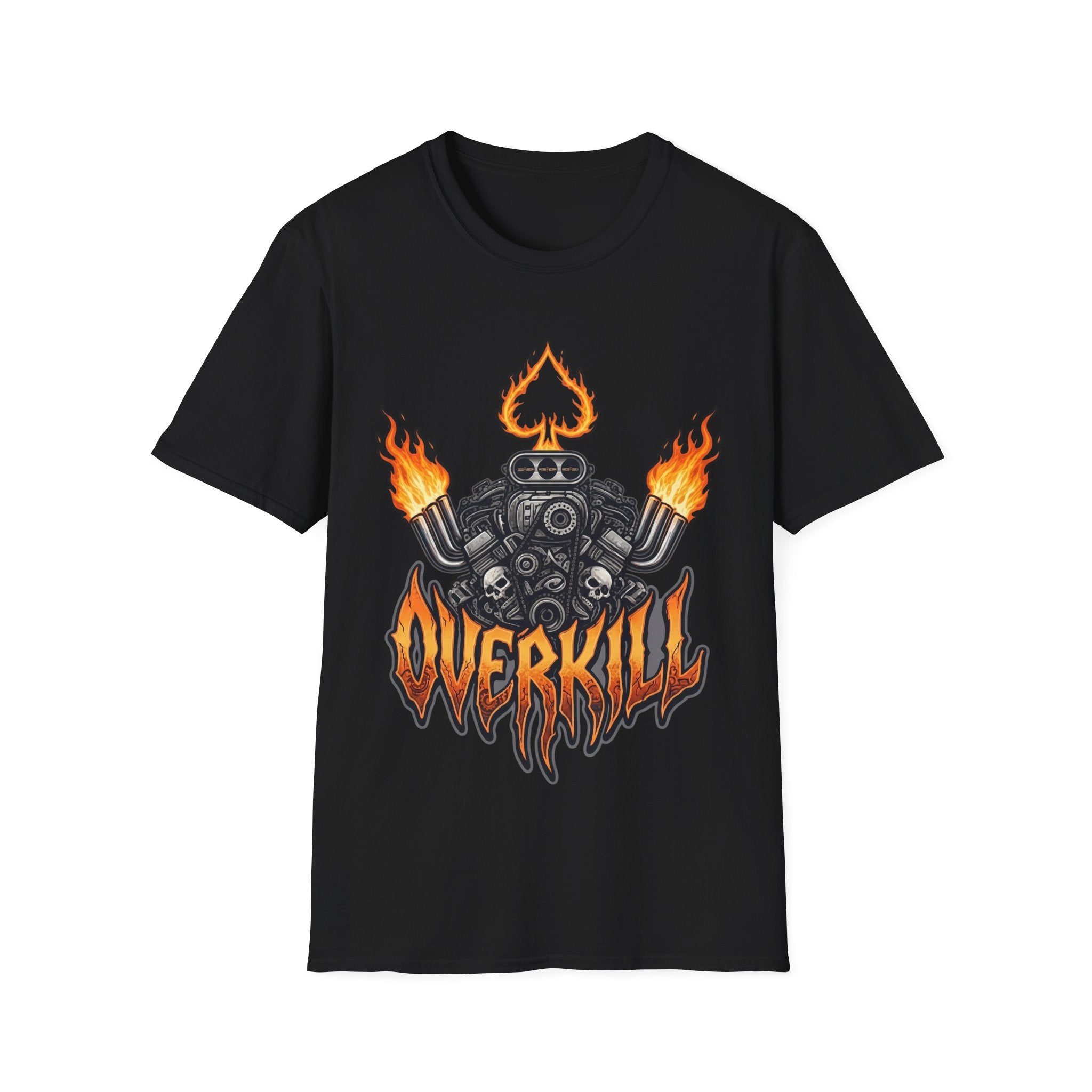 Flaming Ace Engine Motorhead Inspired T‑Shirt — Overkill Motorcycle Design