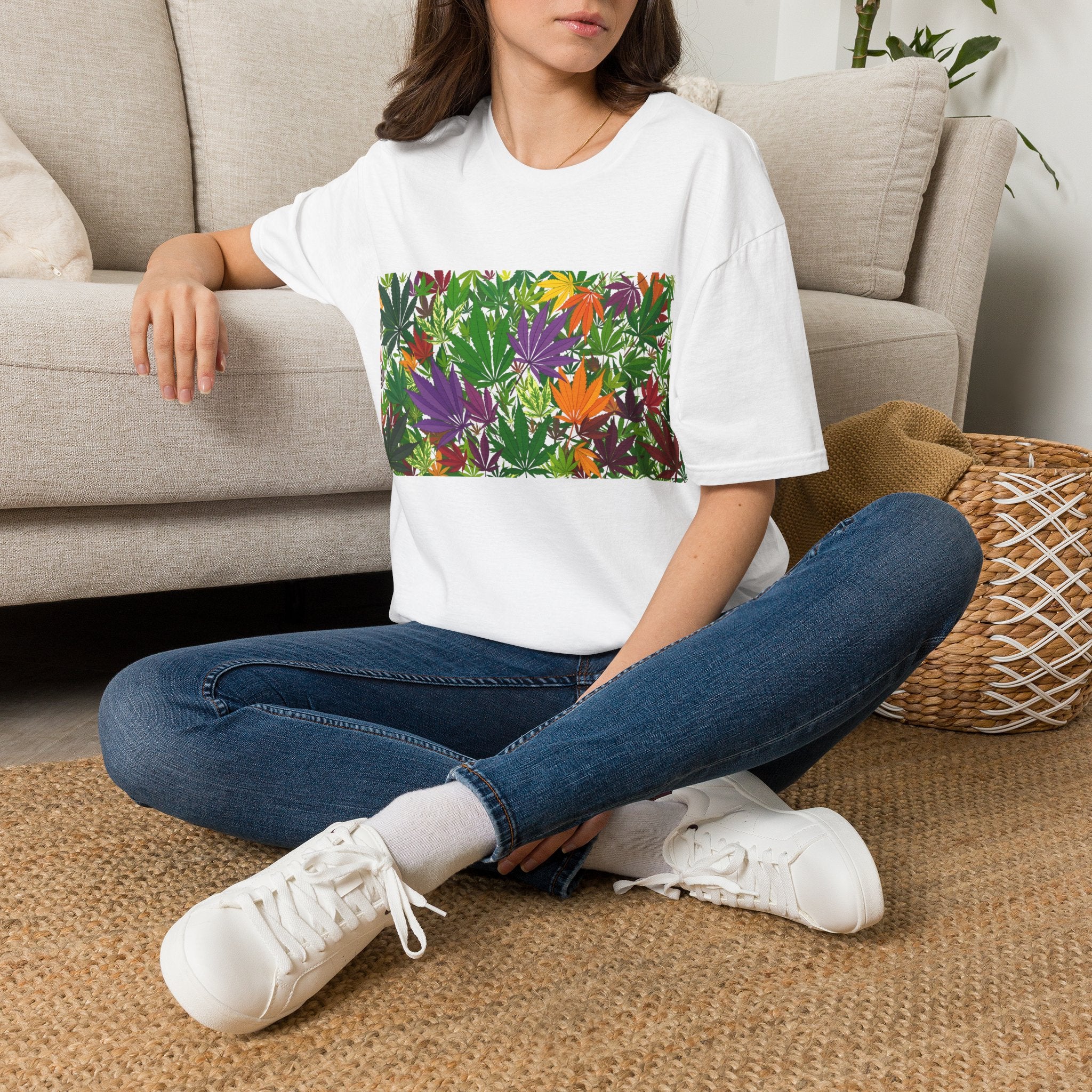 Cannabis Leaf Floral Tee — Colorful Marijuana Pattern T-Shirt