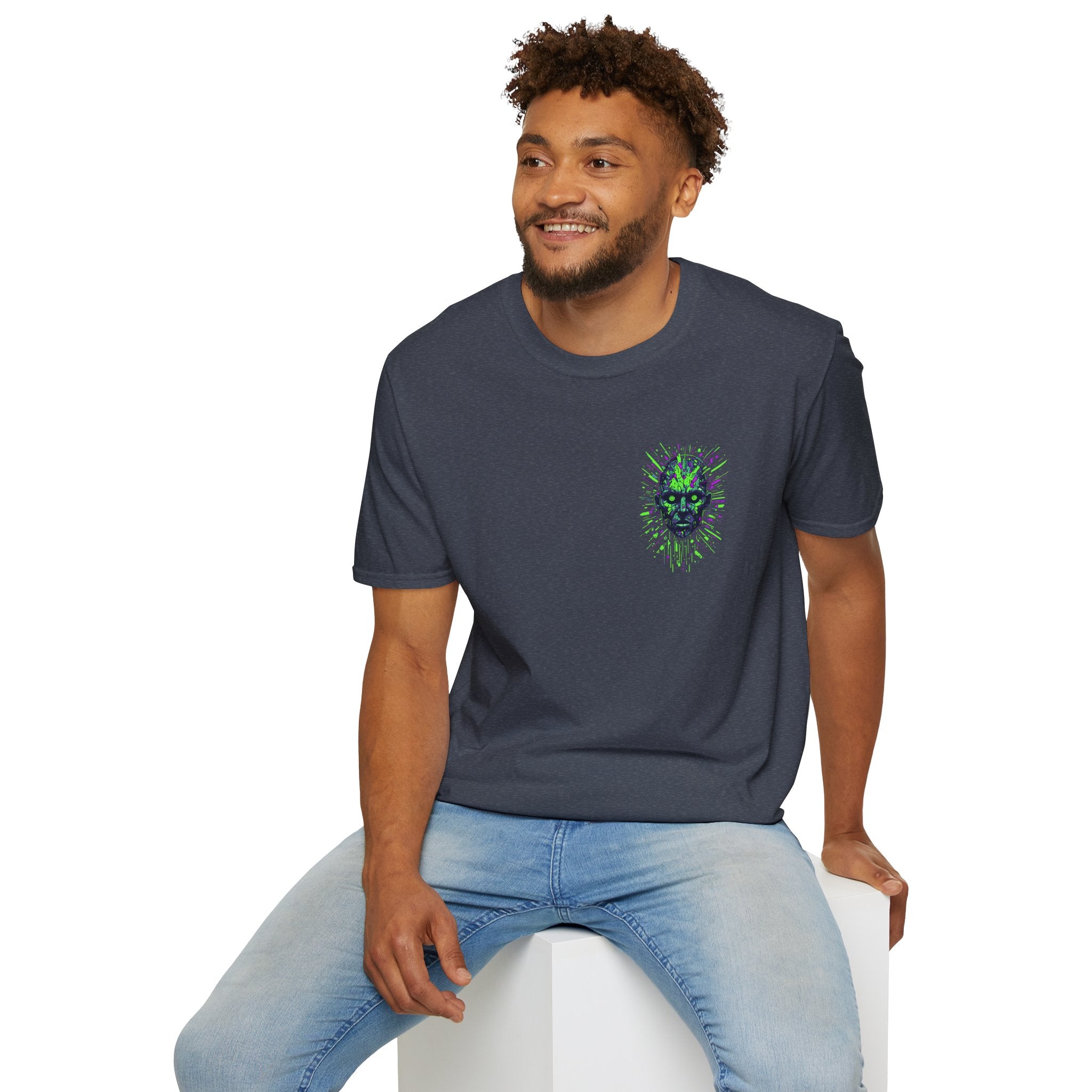 Neon Cyber Skull T-Shirt — Glowing Green Sci‑Fi Graphic Tee